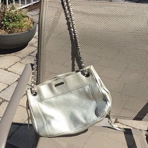 Rebecca Minkoff brushed silver shoulder bag.